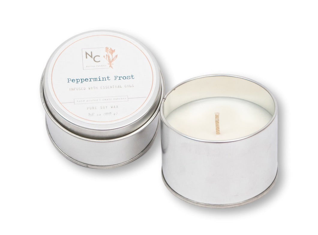 Peppermint Frost Scented Tin Candle | 3.5oz (100g)